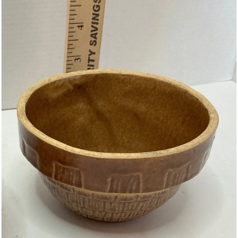 Vintage Mixing Bowls Set of 2 Basket Weave Brown Stoneware 7in 5in USA